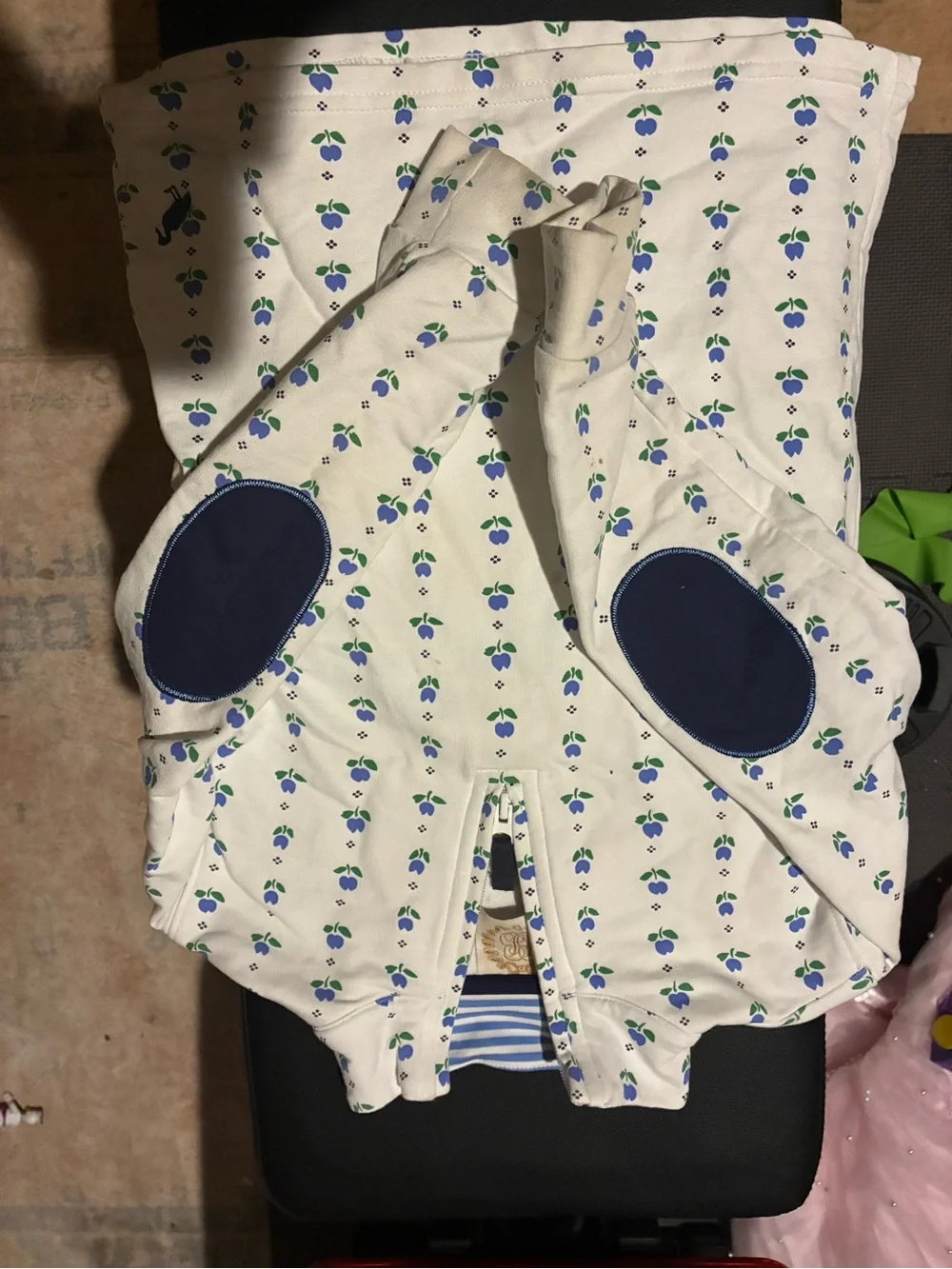 The Beaufort Bonnett Co Cream Floral Print Baby Sleep Sack with Navy Elbow Patch